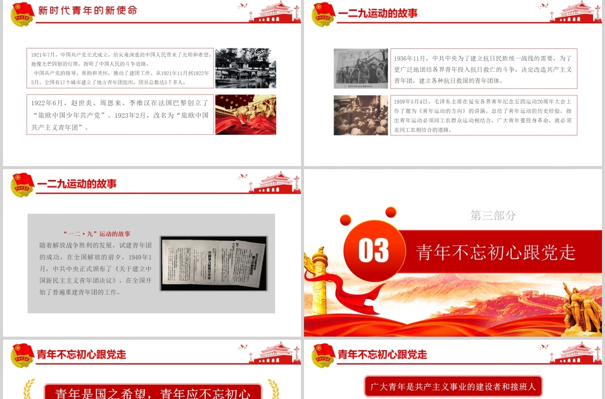 纪念五四运动101周年弘扬五四精神青年节PPT党政党课模板