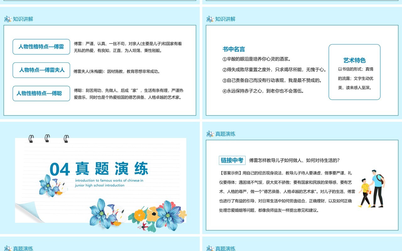 名著导读初中语文八年级下册傅雷家书动态PPT模板