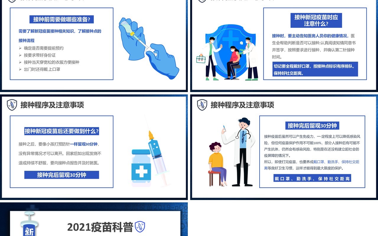 蓝色简约新冠疫苗接种须知疫苗科普PPT模板