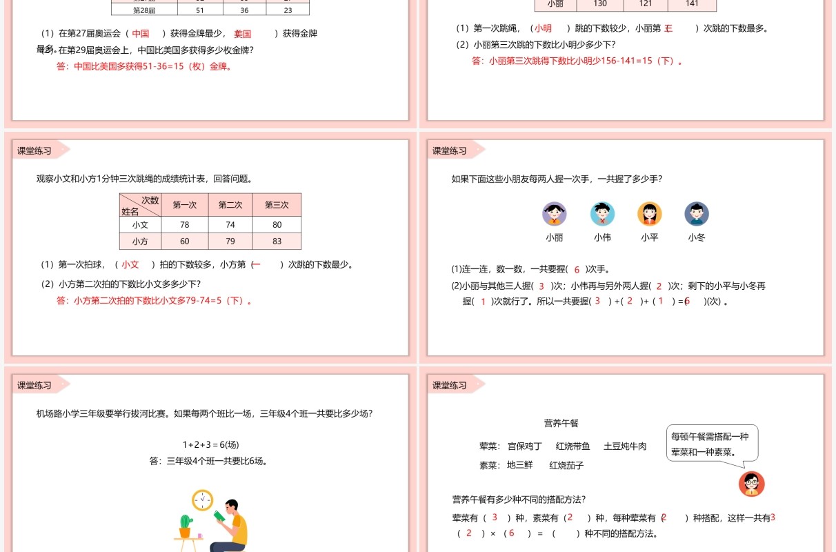 部编版三年级数学下册简单的数据分析课件PPT模板