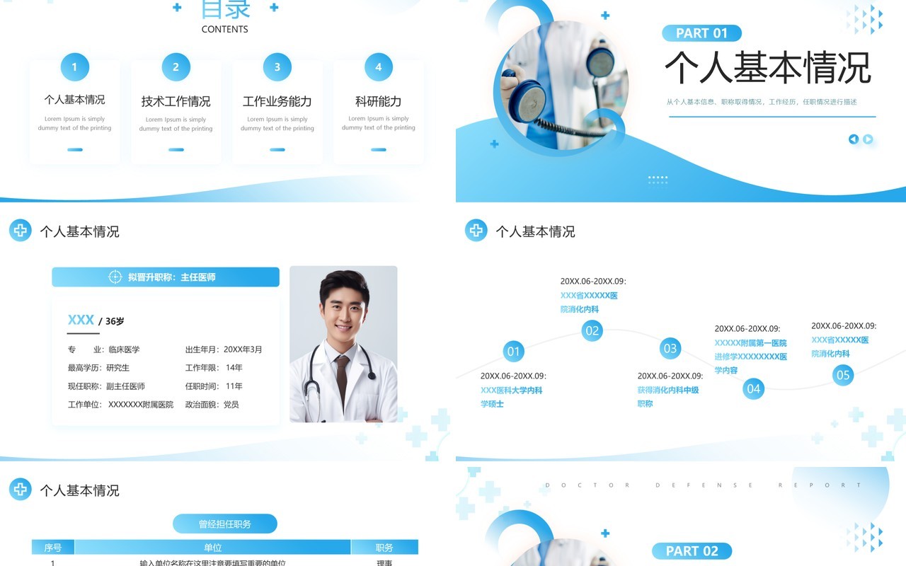 蓝色简约风主任医师正高级职称晋升答辩报告PPT模板