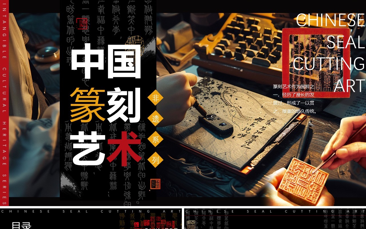 黄色简约风非遗系列之篆刻艺术PPT模板