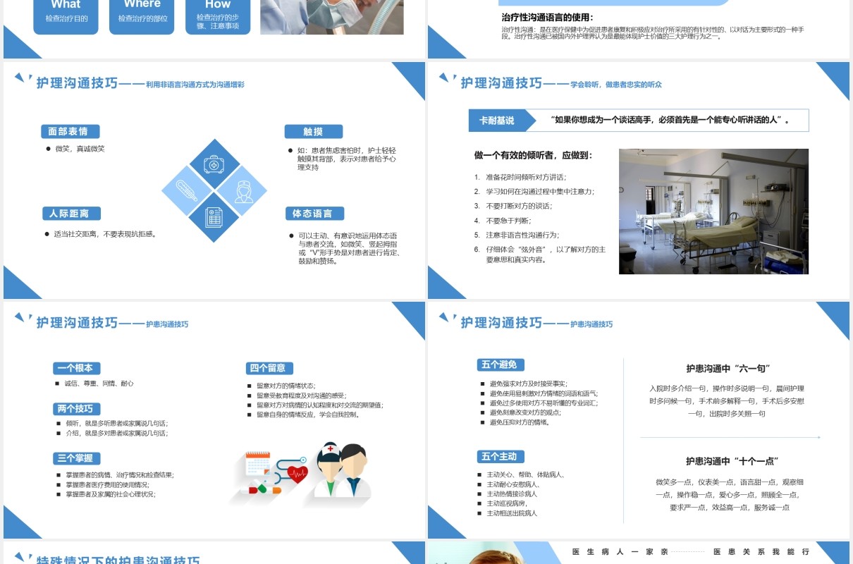 蓝色几何商务风护患沟通技巧培训PPT模版