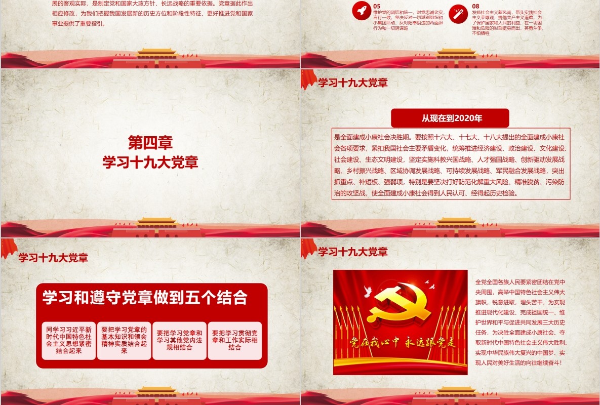 红色党建十九大精神学习新党章做合格党员党课ppt模板