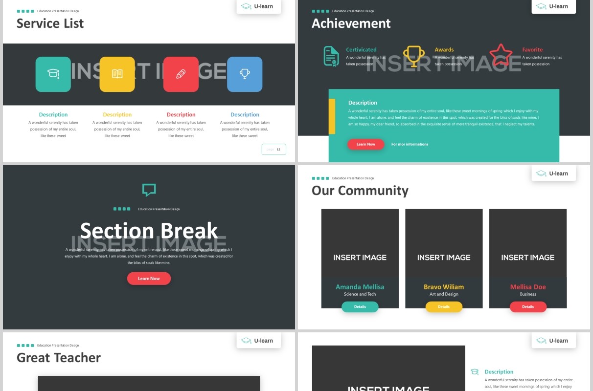 学习教育PPT图片版式设计模板U-Learn - Education Google Slides Template