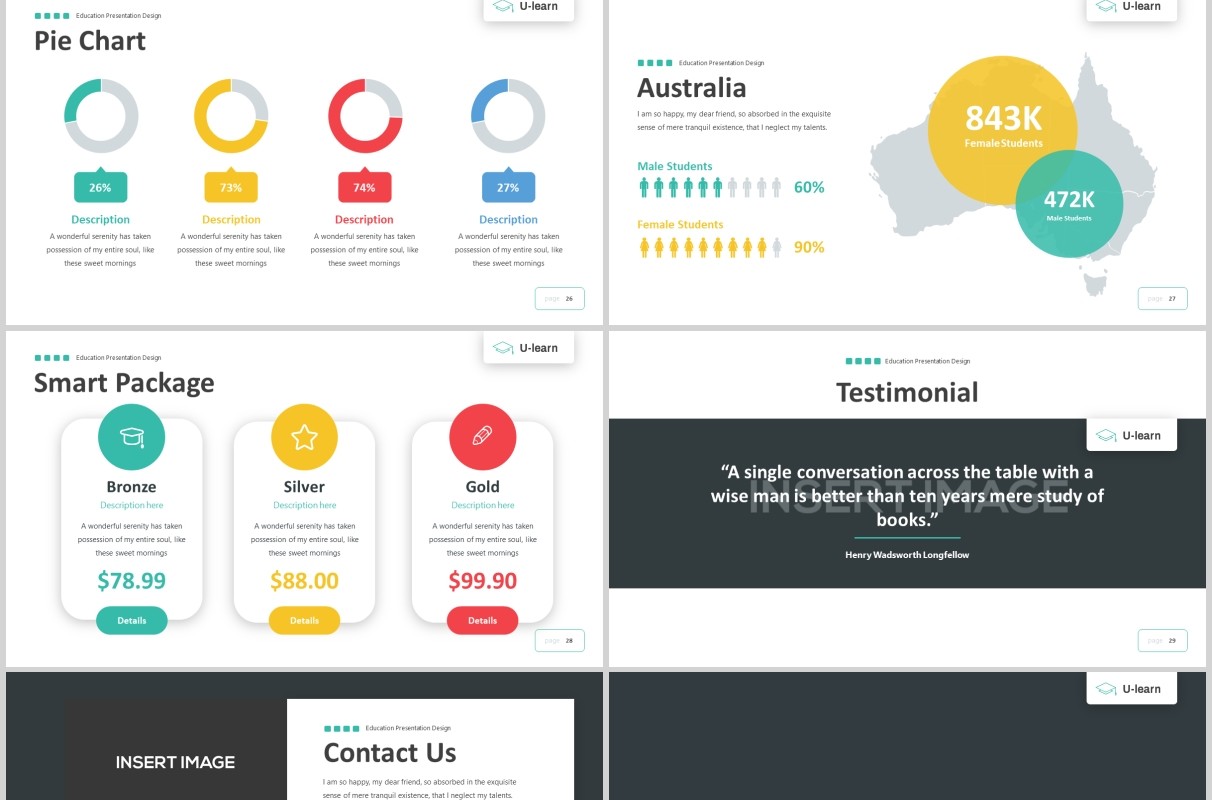 学习教育PPT图片版式设计模板U-Learn - Education Google Slides Template