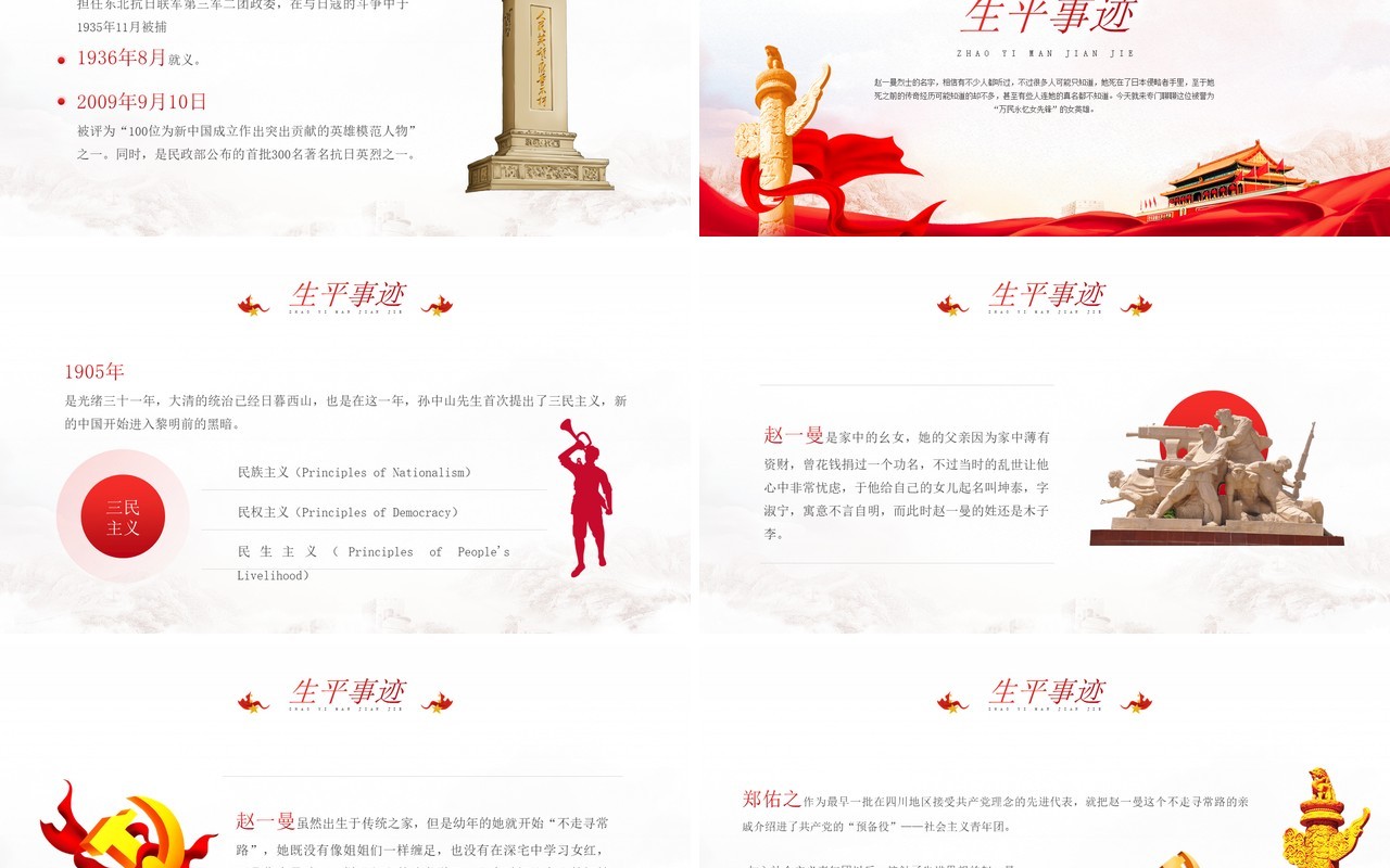 红色简约风赵一曼英雄事迹介绍PPT模板