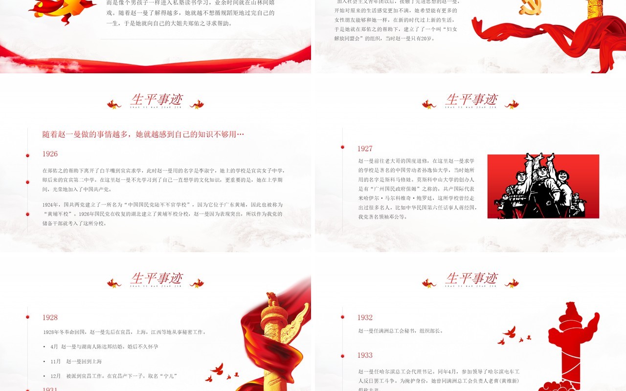 红色简约风赵一曼英雄事迹介绍PPT模板
