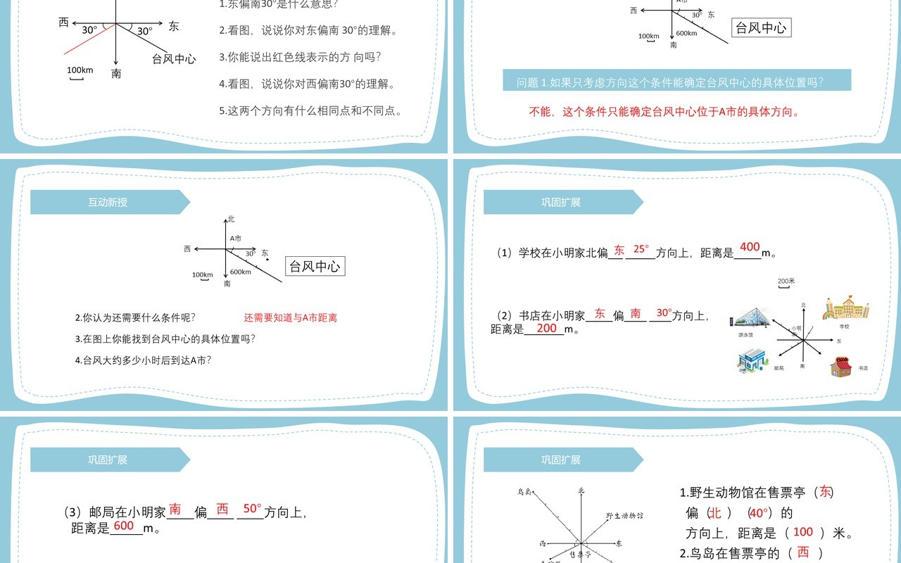 部编版六年级数学上册根据方向和距离描述点的位置课件PPT模板