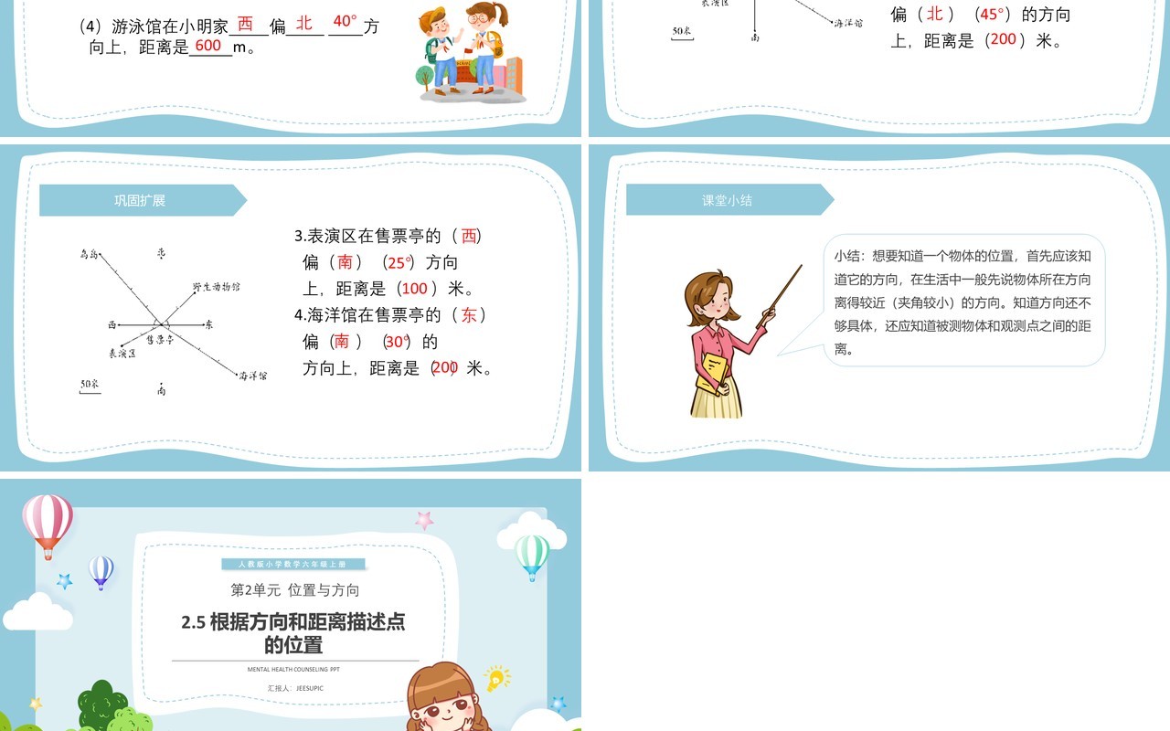 部编版六年级数学上册根据方向和距离描述点的位置课件PPT模板