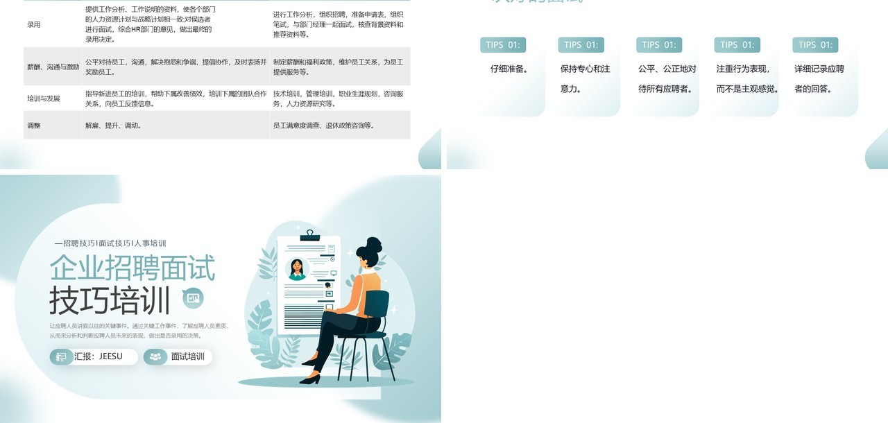 绿色扁平风企业招聘面试技巧培训PPT模板