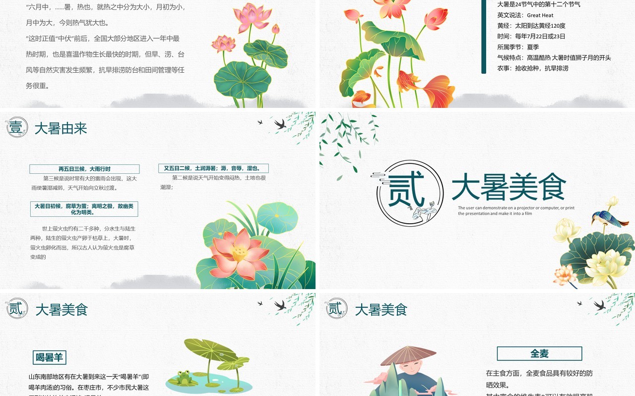 绿色中国风二十四节气大暑介绍PPT模板