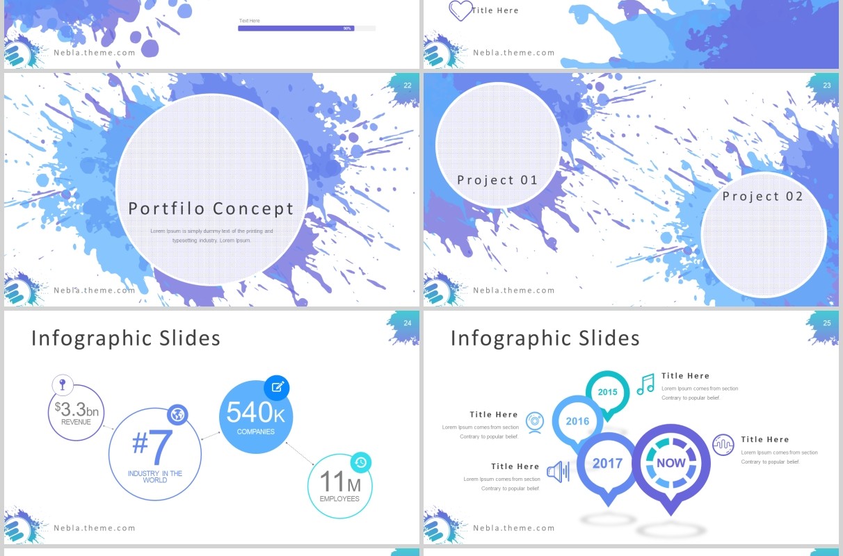 创意喷墨工作汇报项目介绍PPT模板Nebla - Powerpoint Template