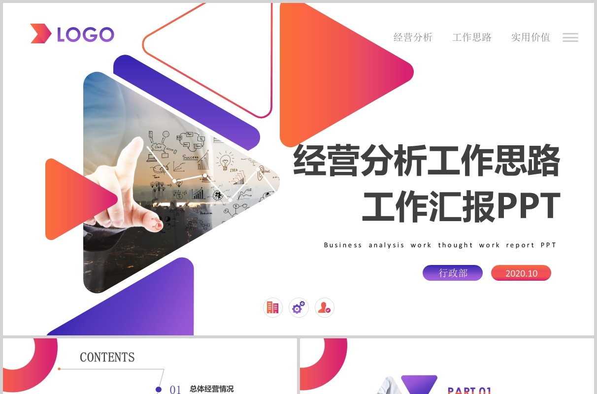 彩色经营分析工作汇报思路PPT模板
