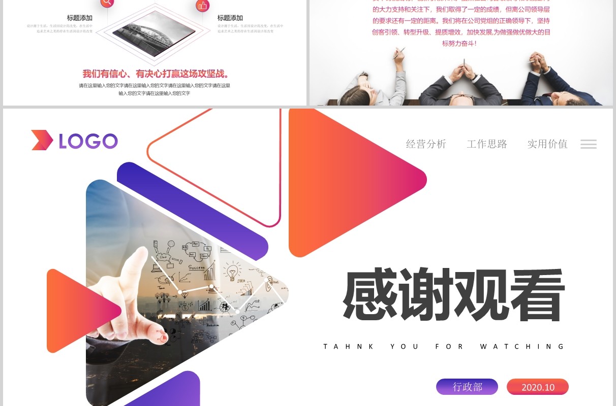 彩色经营分析工作汇报思路PPT模板