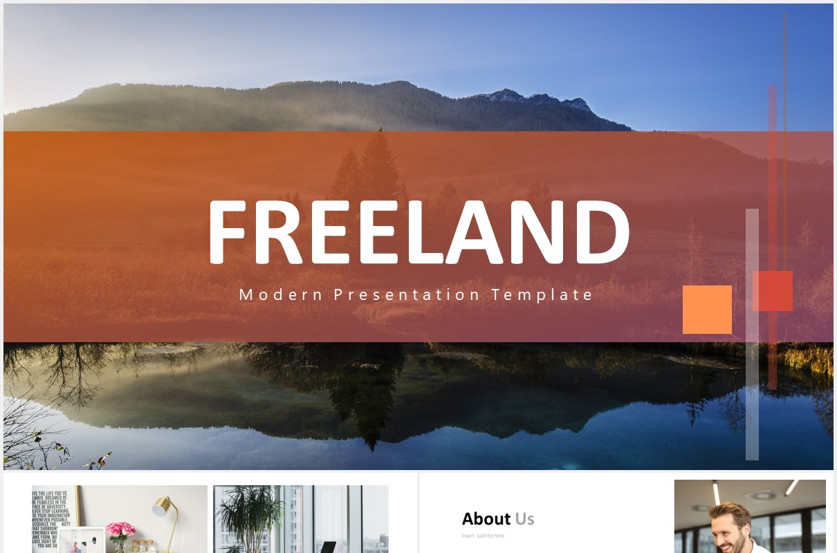 红色简约国外PPT图片排版图表模板freeland powerpoint template