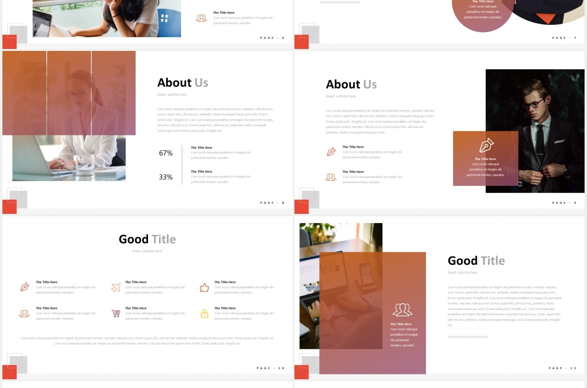 红色简约国外PPT图片排版图表模板freeland powerpoint template