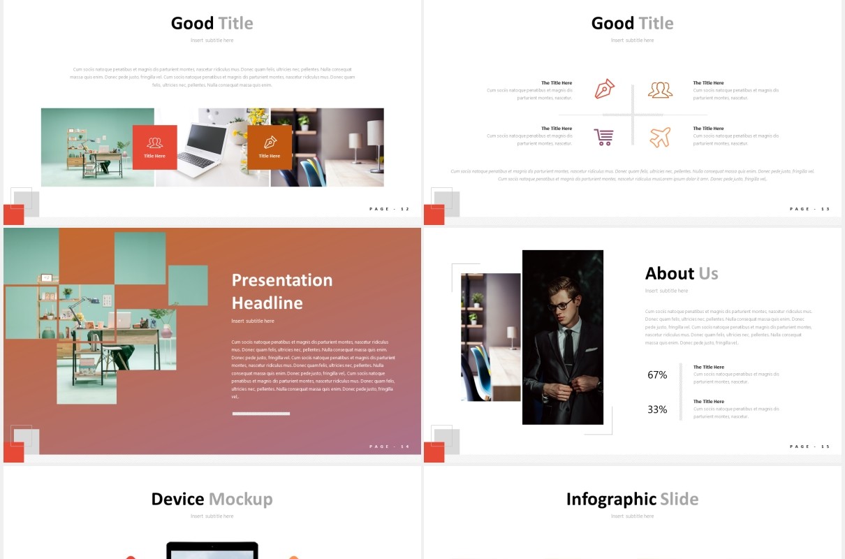 红色简约国外PPT图片排版图表模板freeland powerpoint template