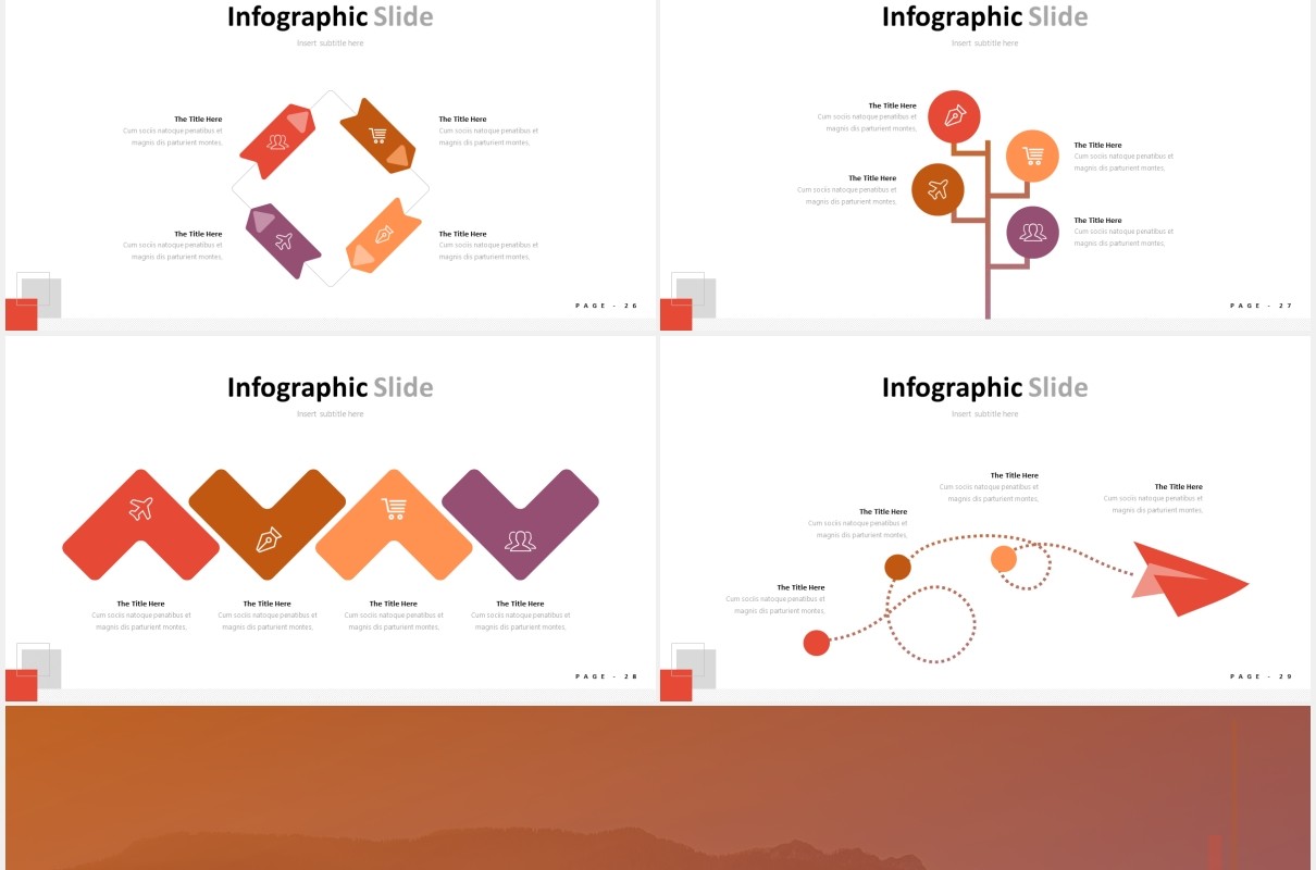 红色简约国外PPT图片排版图表模板freeland powerpoint template