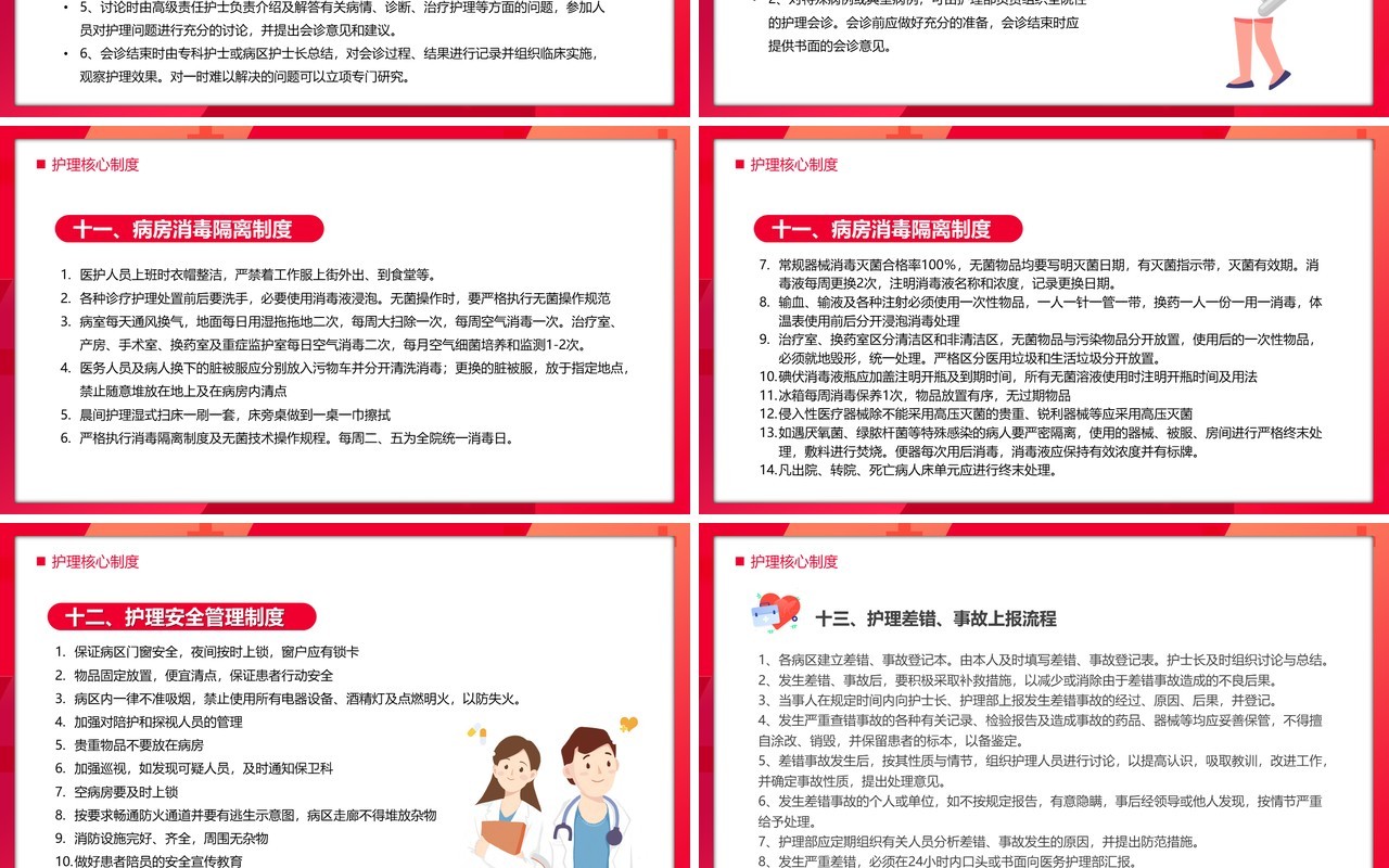 红色简约风十八项护理核心制度宣传PPT模板