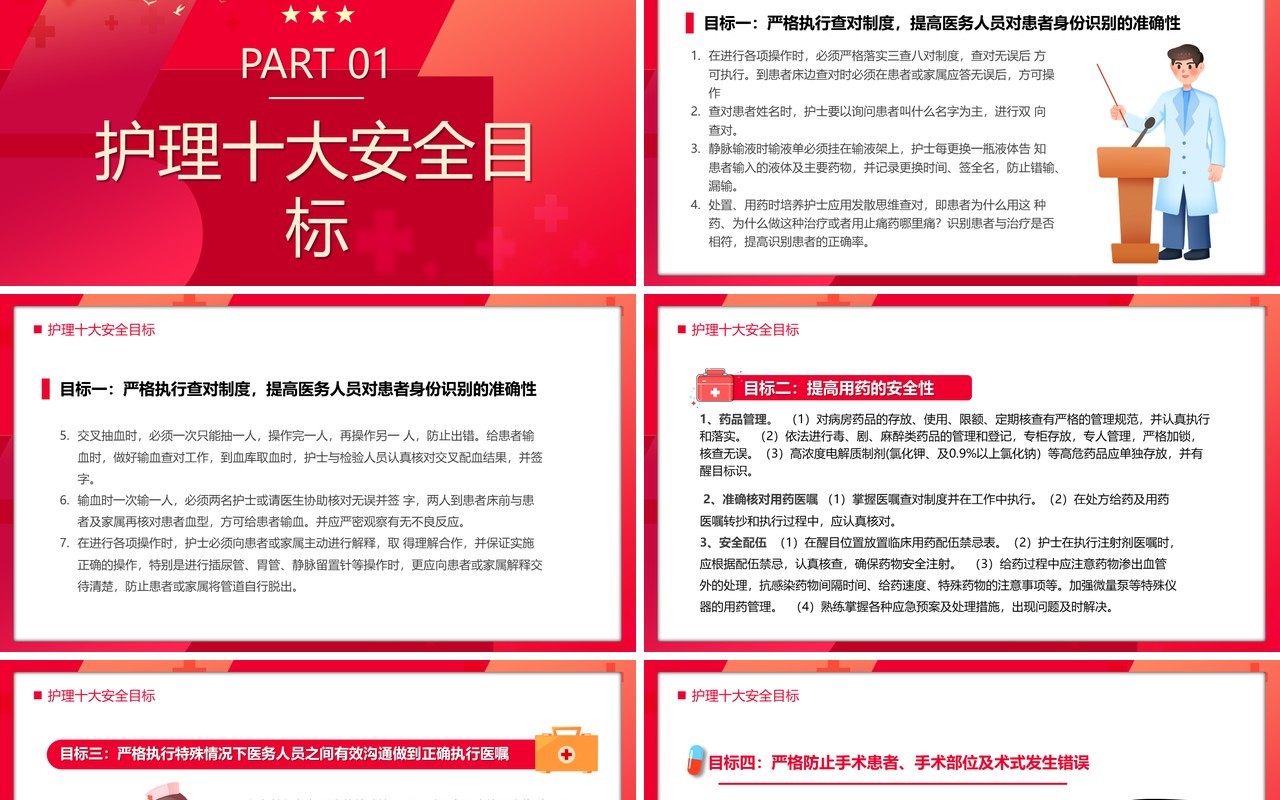 红色简约风十八项护理核心制度宣传PPT模板