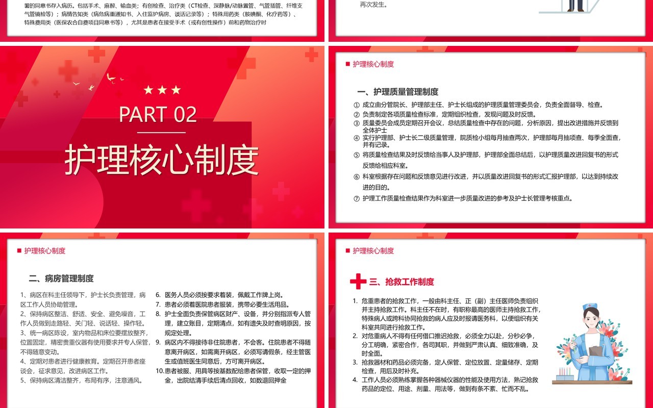 红色简约风十八项护理核心制度宣传PPT模板