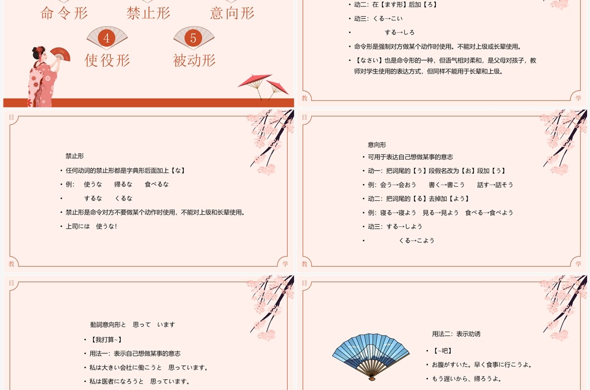 橙色日语语法教学课件PPT模板