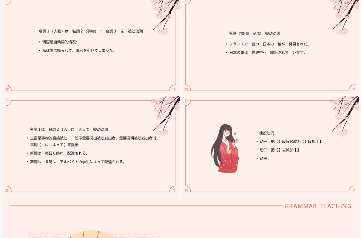 橙色日语语法教学课件PPT模板