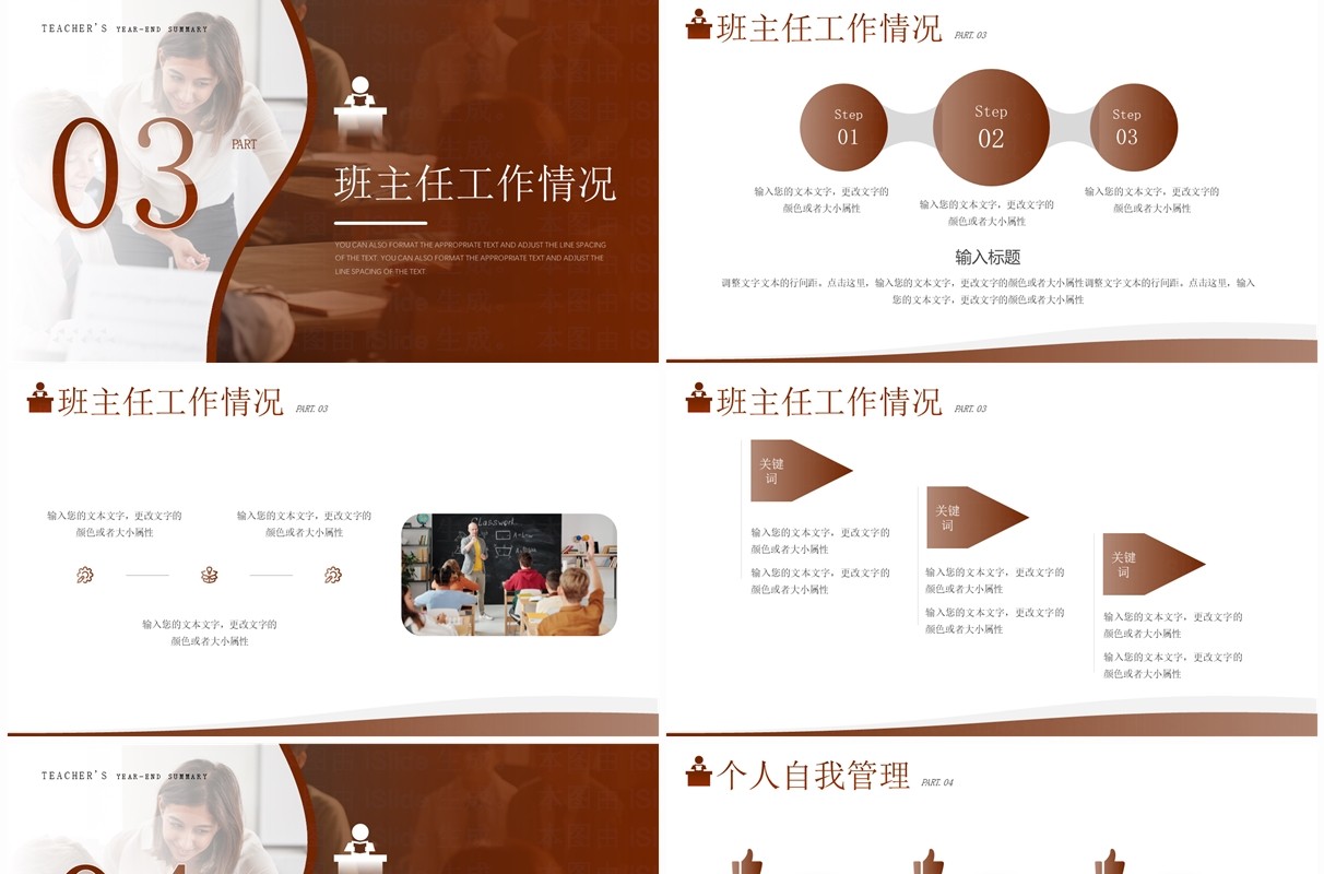 棕色简约风从心出发启迪未来教师年终总结报告PPT模板