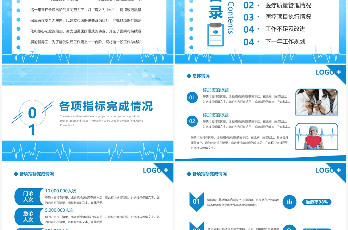 蓝色简约风医院年终总结汇报PPT通用模板