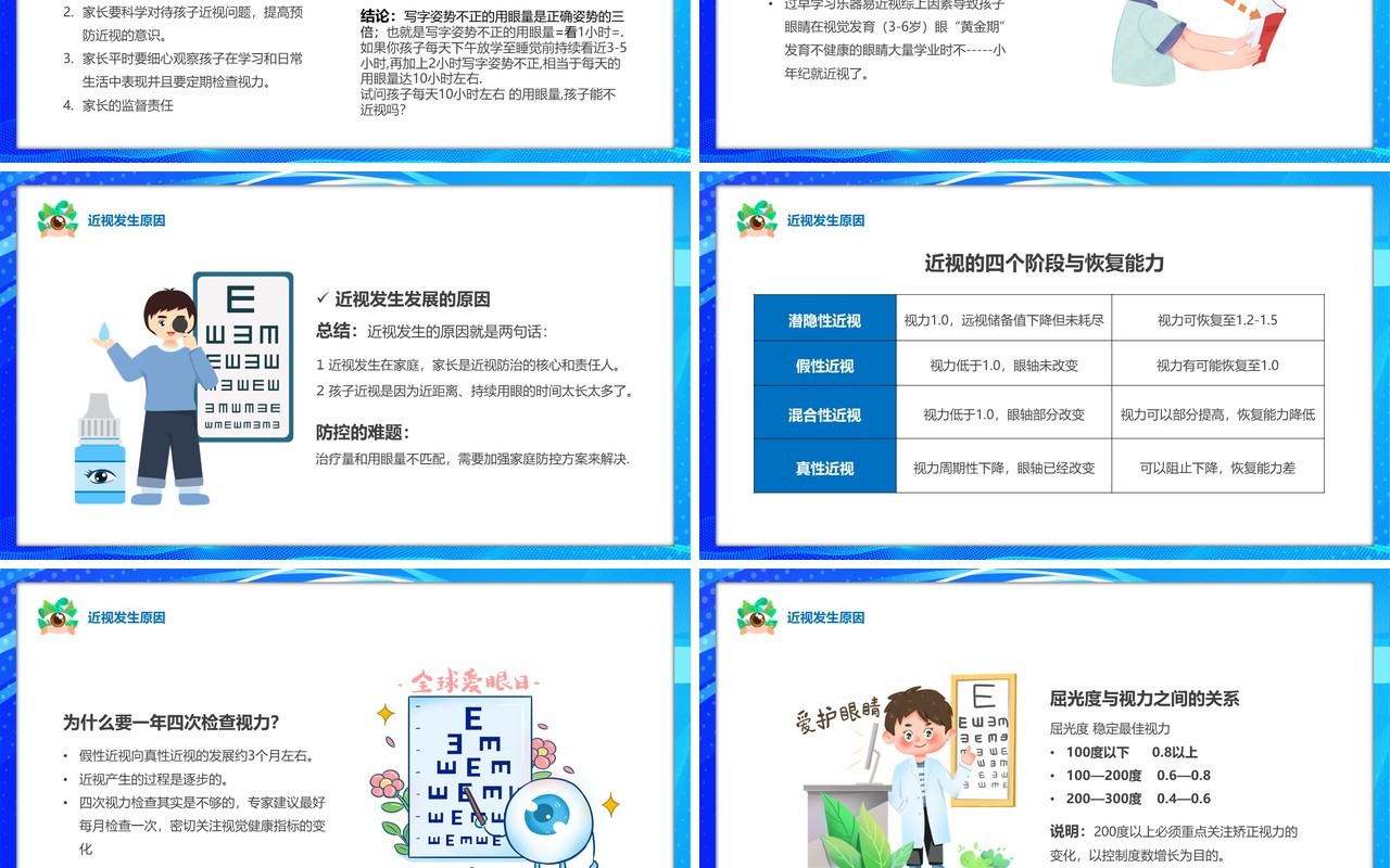 蓝色卡通风关注眼健康远离近视眼PPT模板
