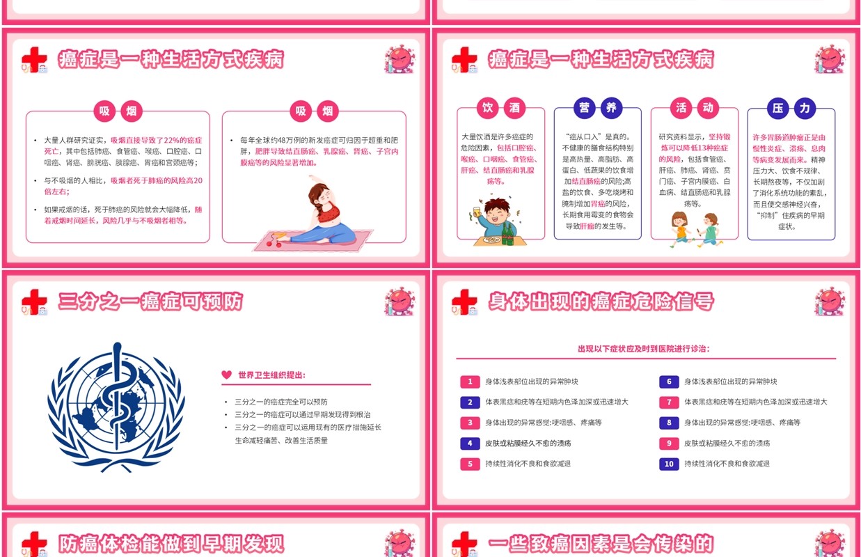 粉色小清新世界抗癌症日PPT模板