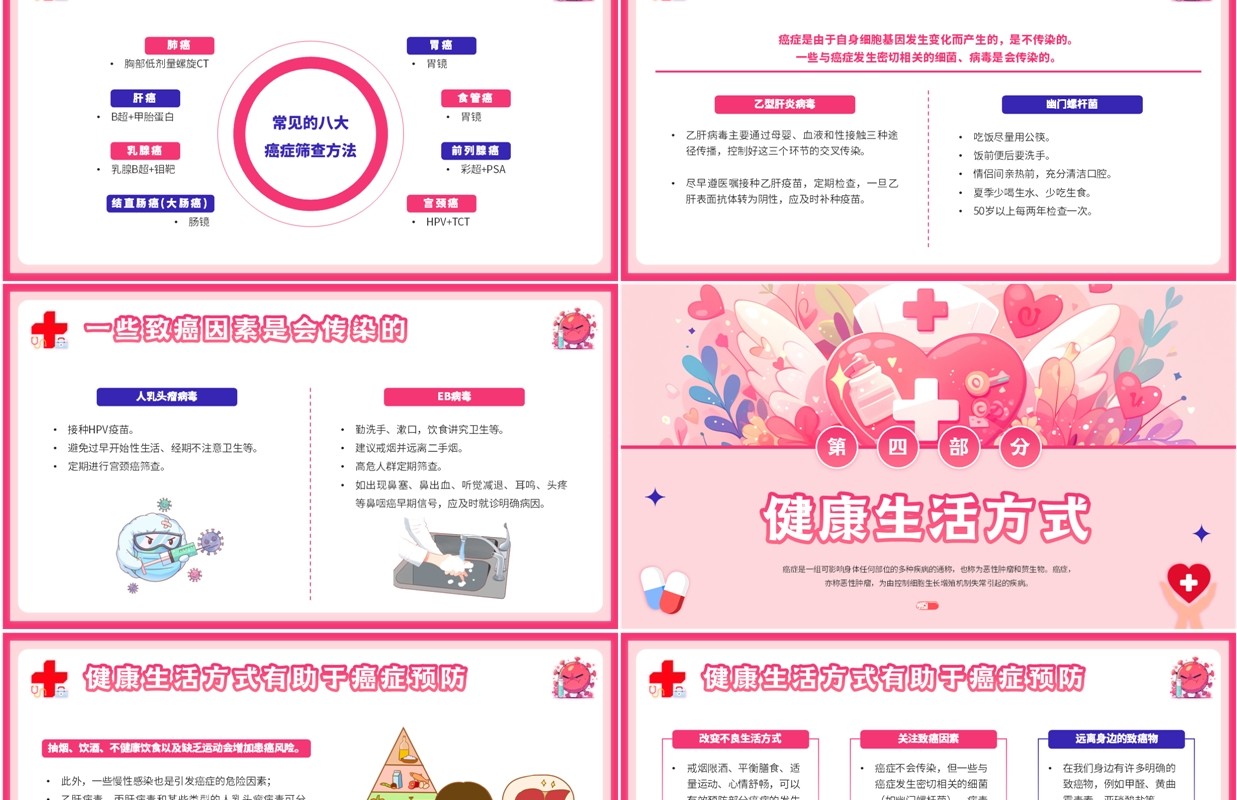 粉色小清新世界抗癌症日PPT模板