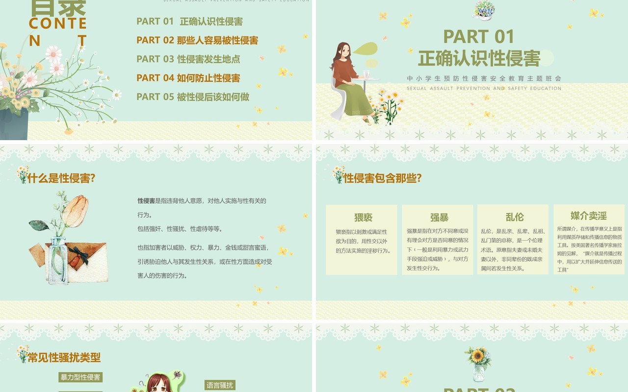 蓝色卡通清新风预防性侵害安全教育PPT模板