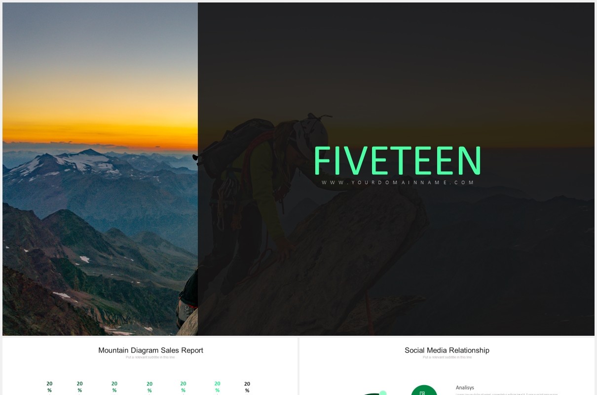 绿色简约商务箭头阶梯流程图图表PPT模板素材fifteen powerpoint template