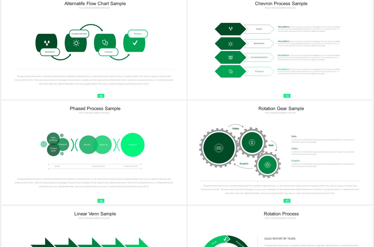 绿色简约商务箭头阶梯流程图图表PPT模板素材fifteen powerpoint template