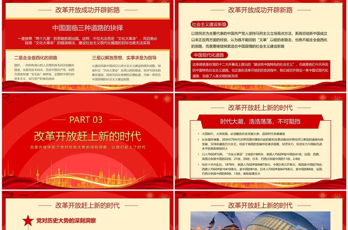 红色改革开放是党的一次觉醒专题学习党课PPT模板