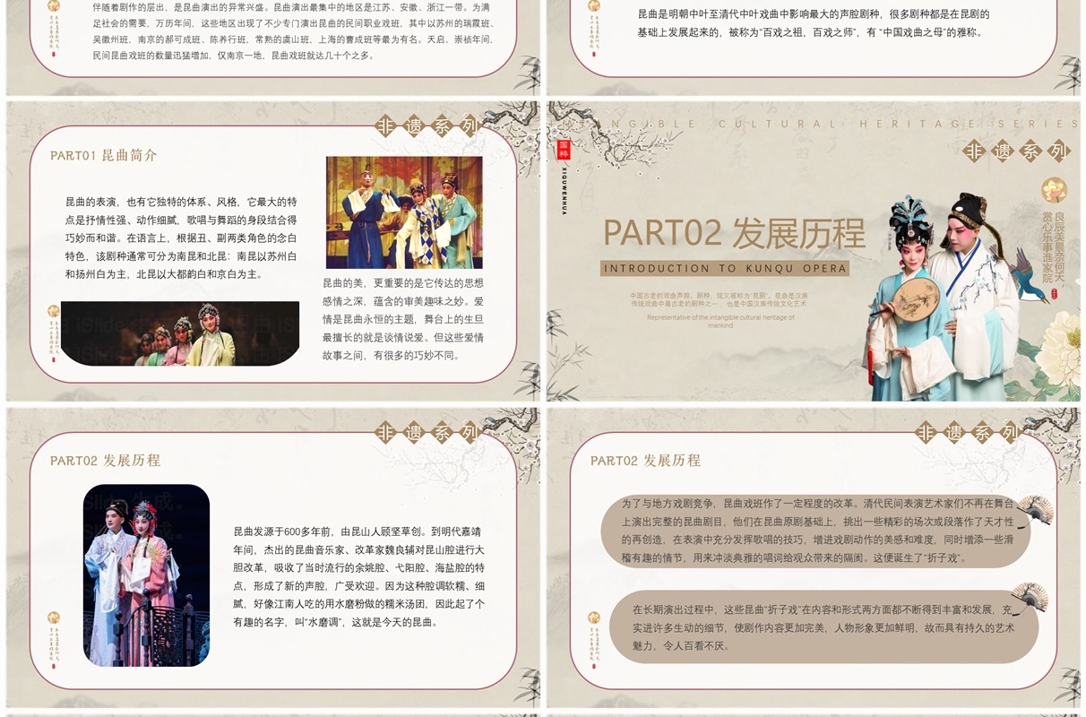 棕色中国风非遗系列之中国昆曲PPT模板
