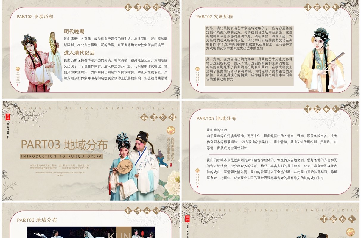 棕色中国风非遗系列之中国昆曲PPT模板