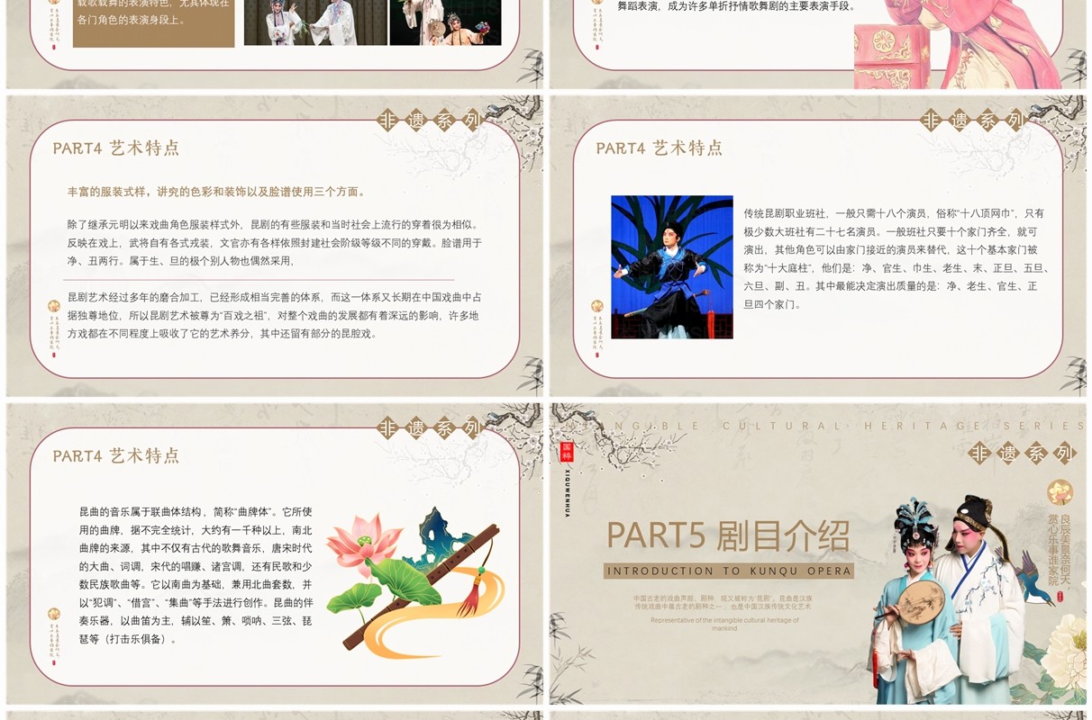 棕色中国风非遗系列之中国昆曲PPT模板