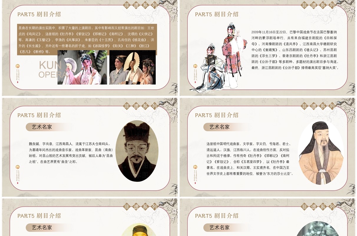 棕色中国风非遗系列之中国昆曲PPT模板