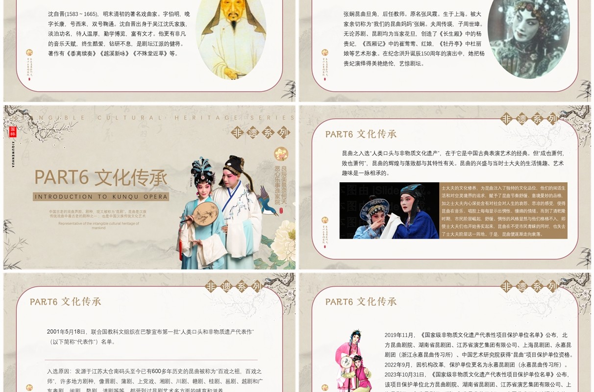 棕色中国风非遗系列之中国昆曲PPT模板