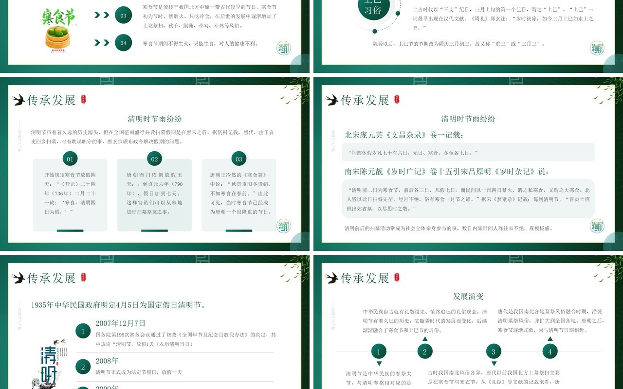 绿色简约中国风清明节文化习俗介绍PPT模板
