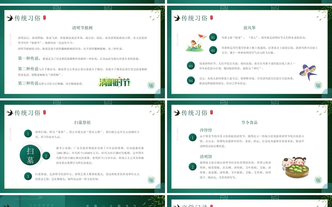 绿色简约中国风清明节文化习俗介绍PPT模板