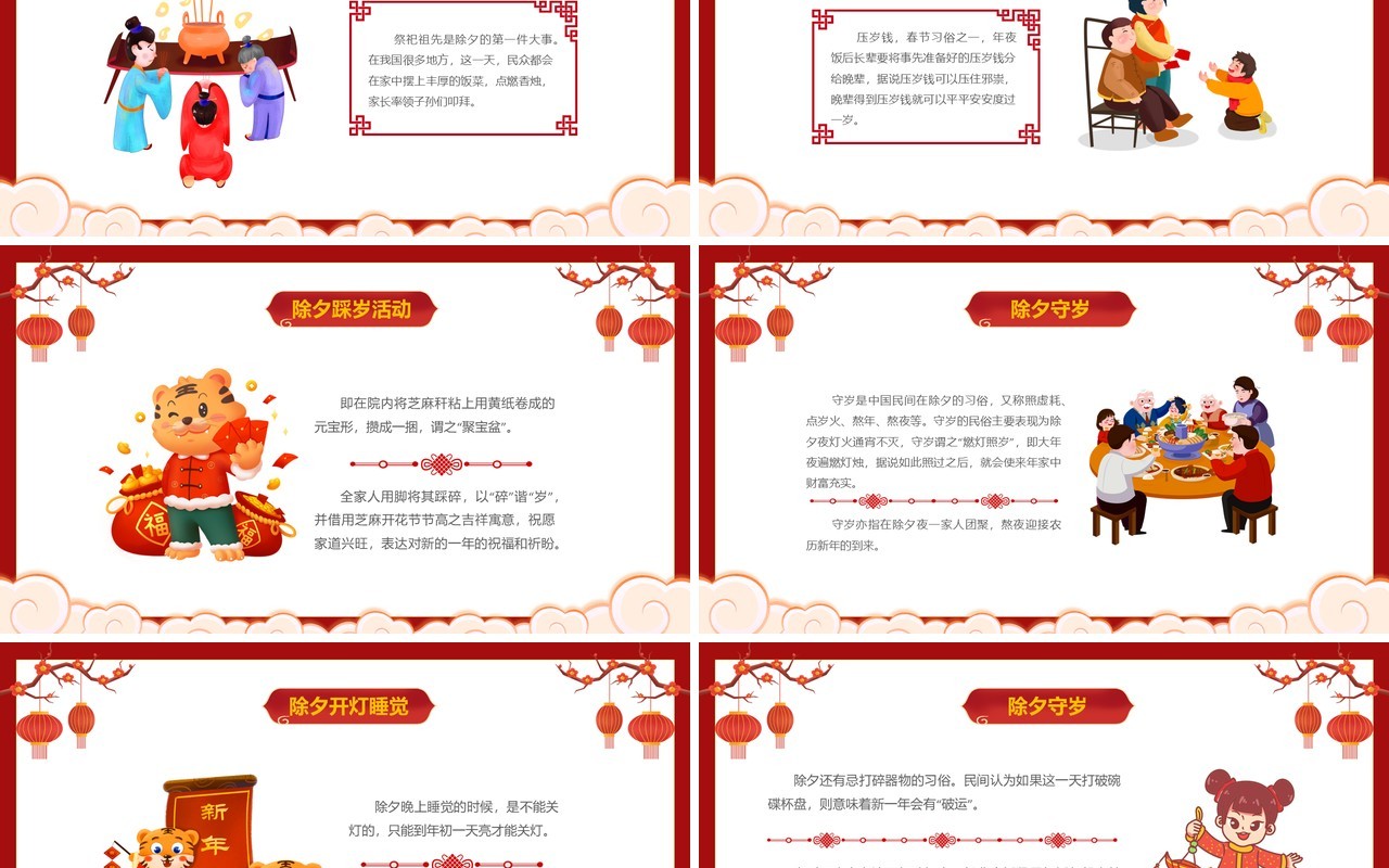 红色中国风幼儿园春节除夕习俗介绍PPT模板