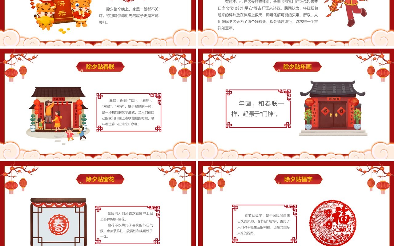 红色中国风幼儿园春节除夕习俗介绍PPT模板