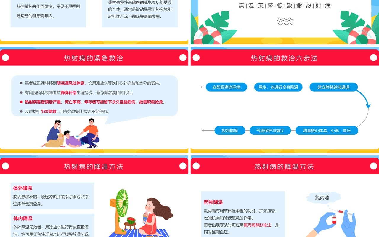 蓝粉色卡通风热射病科普宣传PPT模板