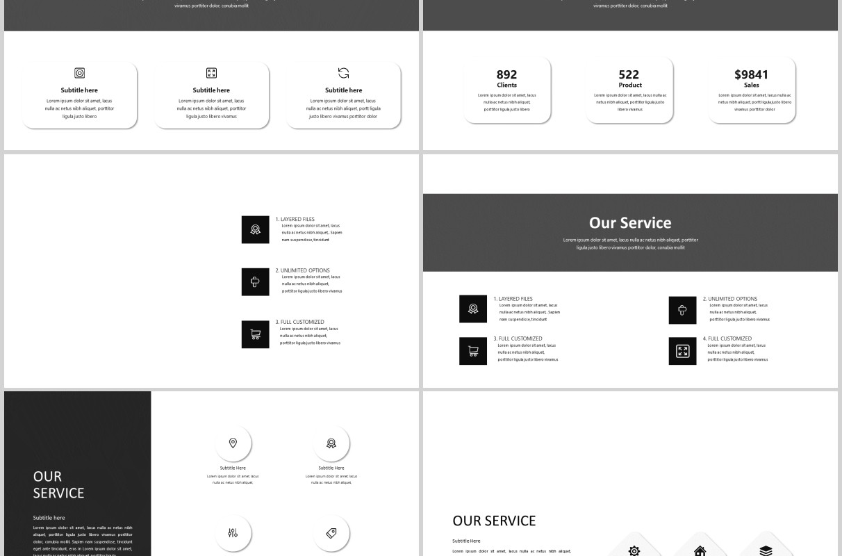 矩阵产品图片展示项目策划PPT模板排版版式设计不包含图片Matrix - minimal powerpoint presentation