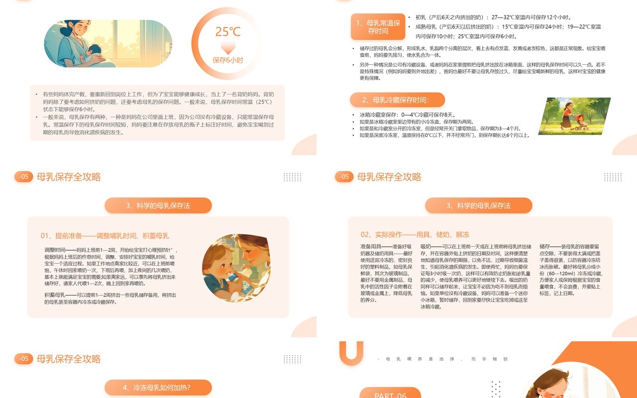 橙色插画风母乳喂养周知识PPT模板