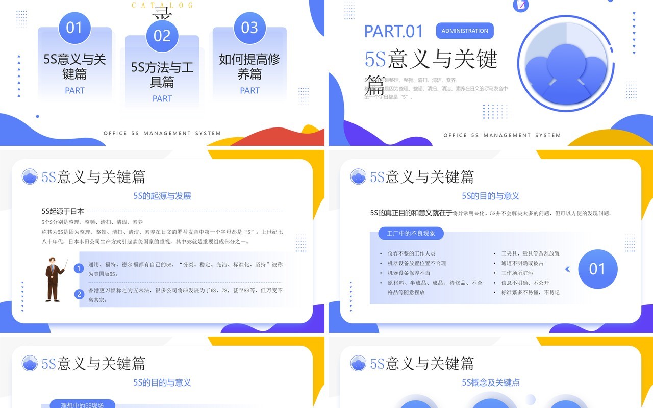 蓝色简约插画风办公室5s管理制度PPT模板